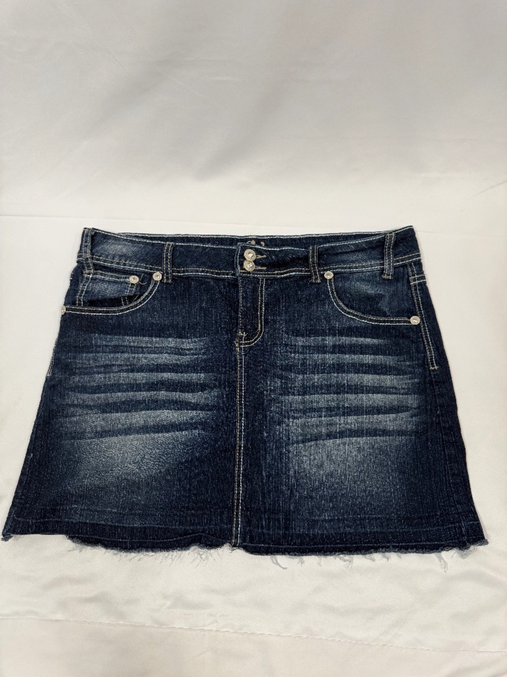 Reign Dark Wash Denim Mini Skirt Raw Hem Size 16